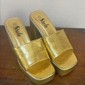 SHEIN Metallic Gold Platform Slides